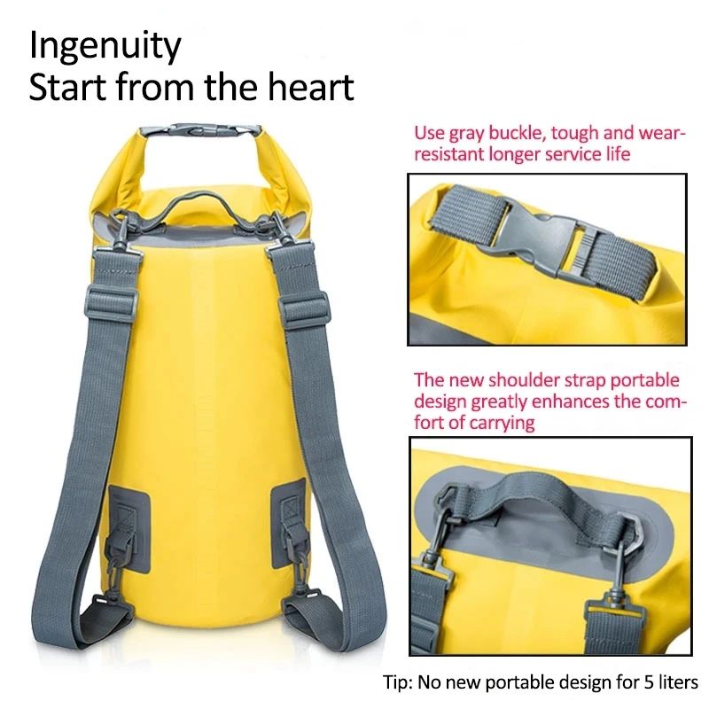 Mochila seca impermeável de 5l/10l/15l/20l/30l, saco de natação impermeável