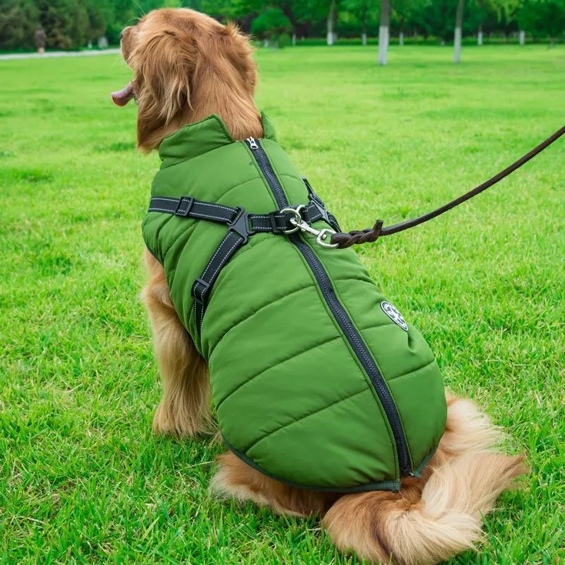 Jaqueta grande para cães de estimação com arnês inverno roupas quentes para