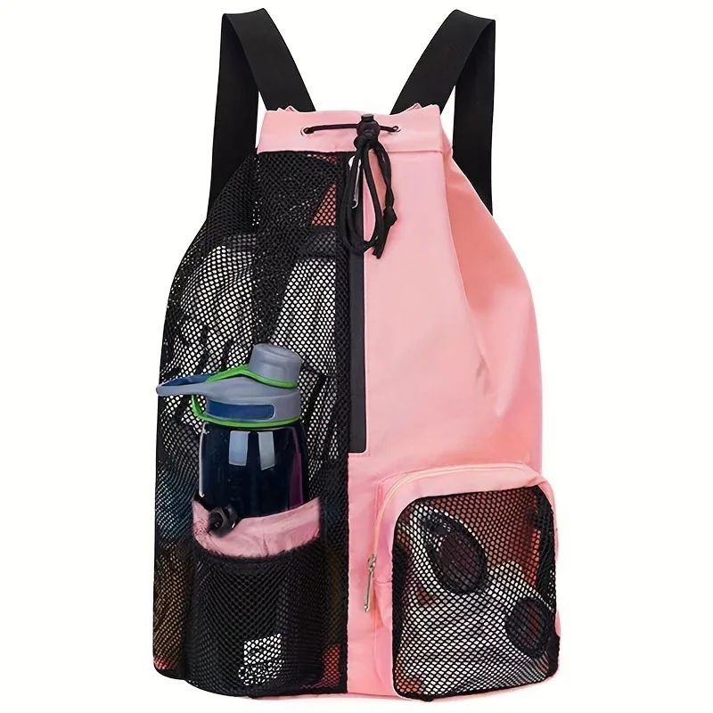 Mochila de malha com cordão para bolsa de natação com bolso molhado Mochila d