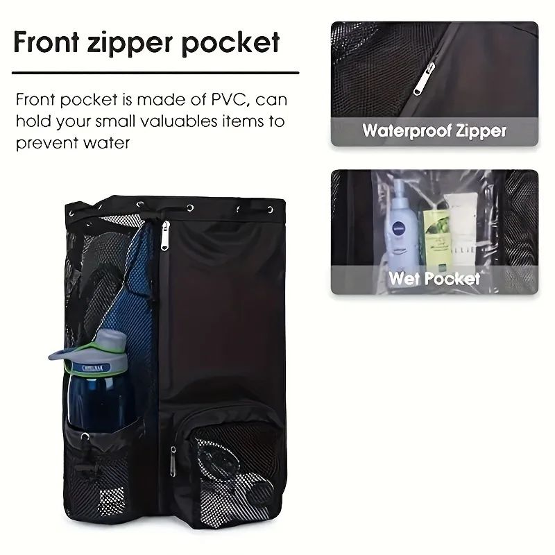 Mochila de malha com cordão para bolsa de natação com bolso molhado Mochila d
