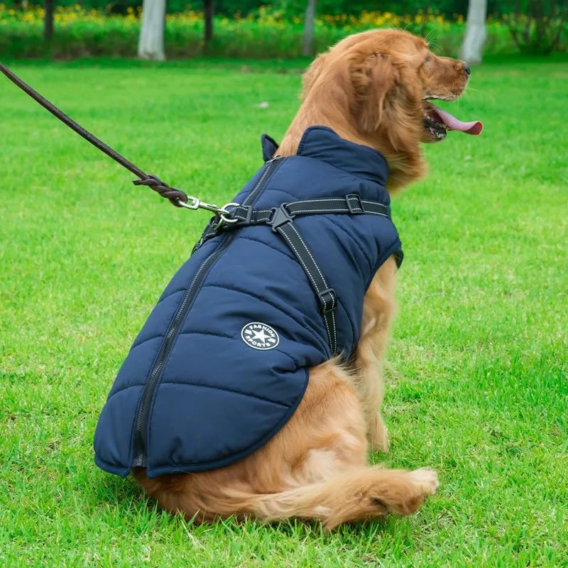 Jaqueta grande para cães de estimação com arnês inverno roupas quentes para