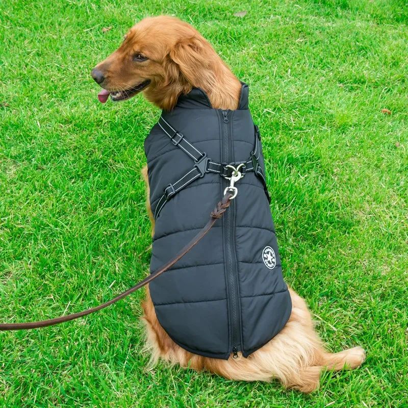 Jaqueta grande para cães de estimação com arnês inverno roupas quentes para
