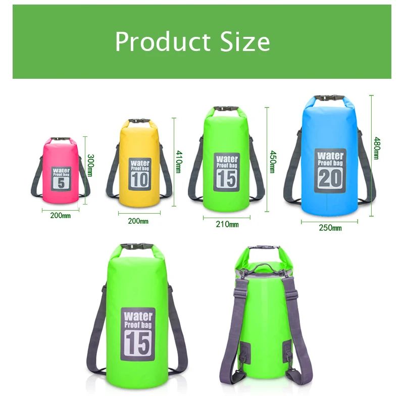 Mochila seca impermeável de 5l/10l/15l/20l/30l, saco de natação impermeável