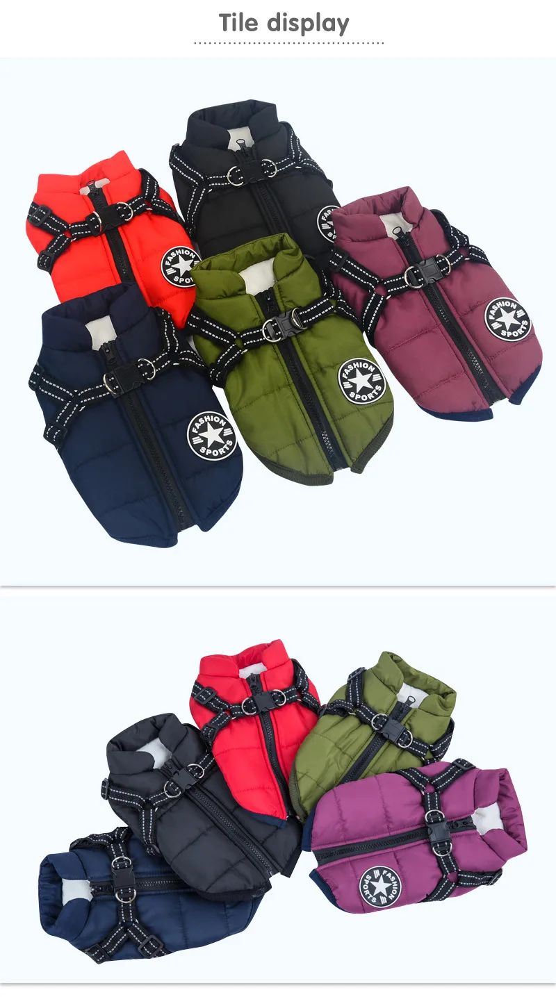 Jaqueta grande para cães de estimação com arnês inverno roupas quentes para