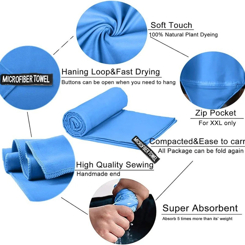 40x80/80x160cm toalha esportiva de secagem rápida azul cinza verde laranja nata