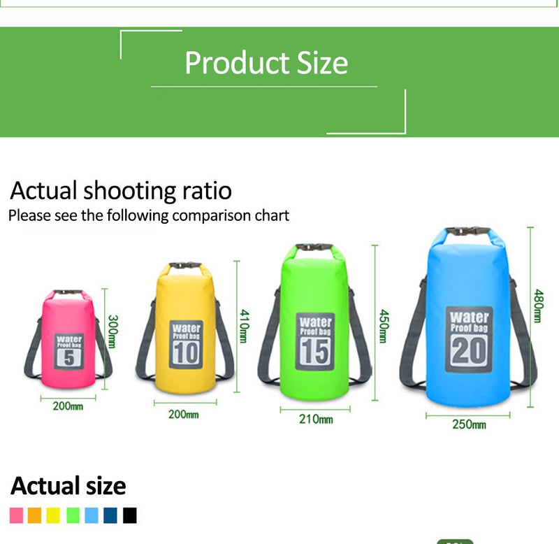 Mochila seca impermeável de 5l/10l/15l/20l/30l, saco de natação impermeável